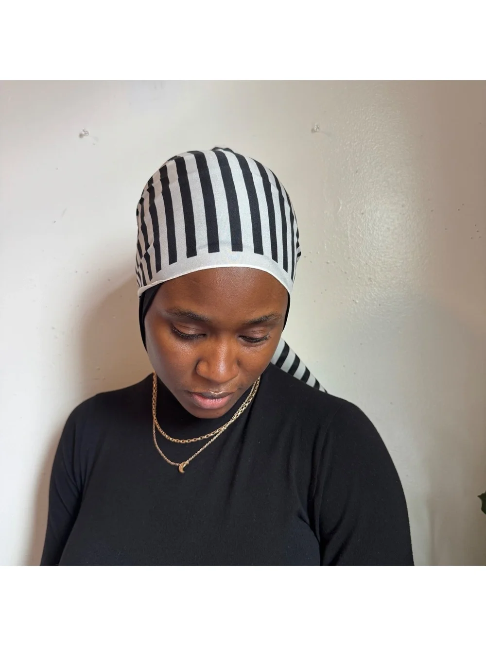 90s Black & White Striped Scarf Mod Monochrome Neckerchief Headwrap